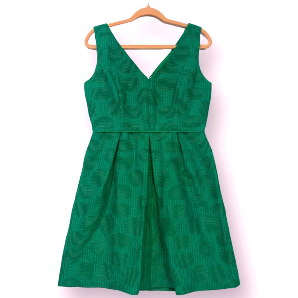 J.CREW Green Jacquard Pleated Dress Size 14